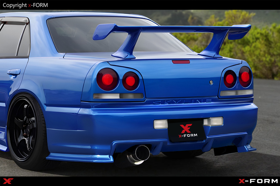 Für Nissan Skyline R34 GT GTT 4-Türer Z-Tune Style Heckstoßstange  Rear Bumper inkl. Spats Extensions