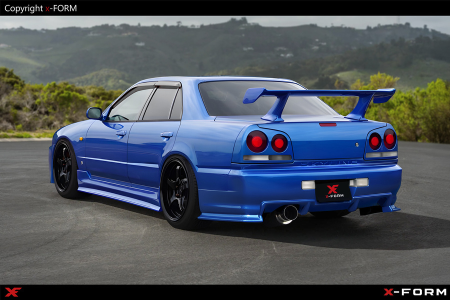 Für Nissan Skyline R34 GT GTT 4-Türer Z-Tune Style Heckstoßstange Rear Bumper inkl. Spats Extensions